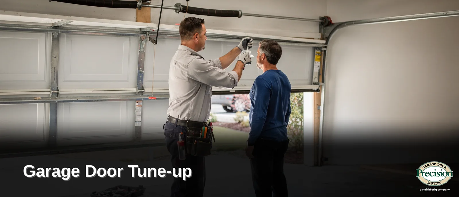 A garage door tune-up is preventative maintenance designed to reduce wear and improve operation rather