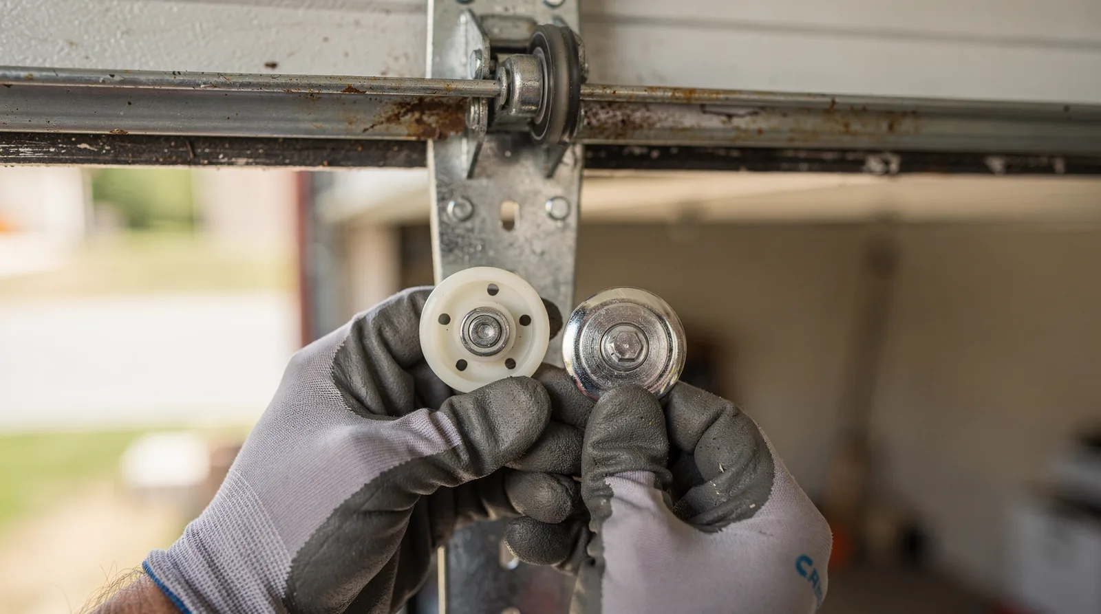 Garage door rollers guide the door along the track and help support its weight during